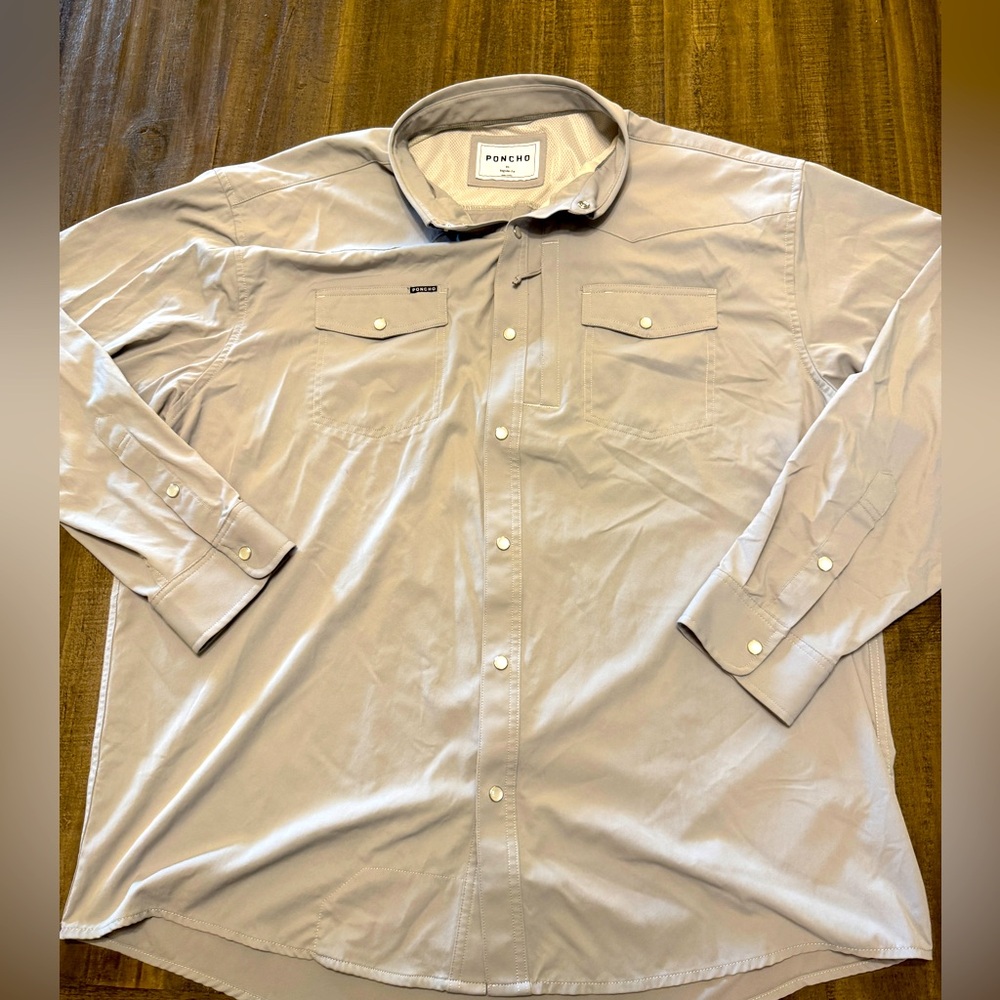 PONCHO Gray The San Saba XL Regular Fit Western Pearl Snap UPF 50 Nylon